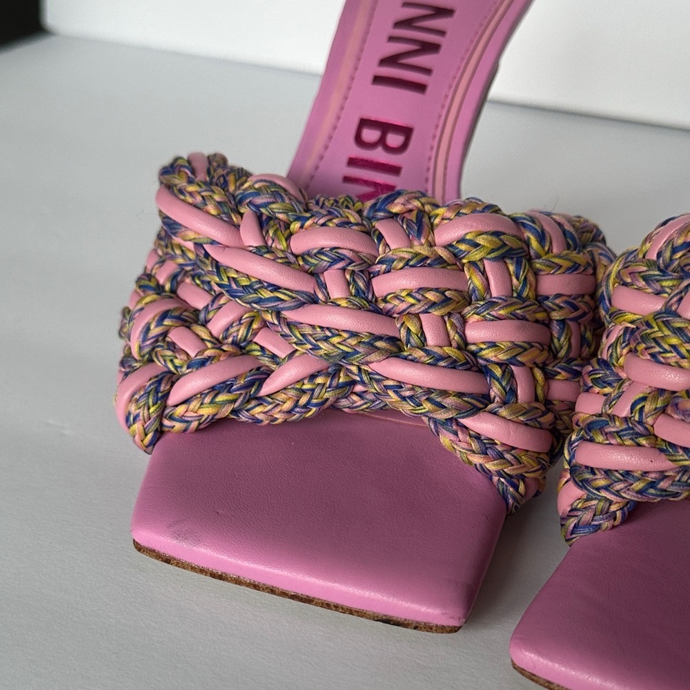 Gianni Bini Bibby woven leather corded square toe heels pink/multicolor 7.5 - Picture 5 of 11